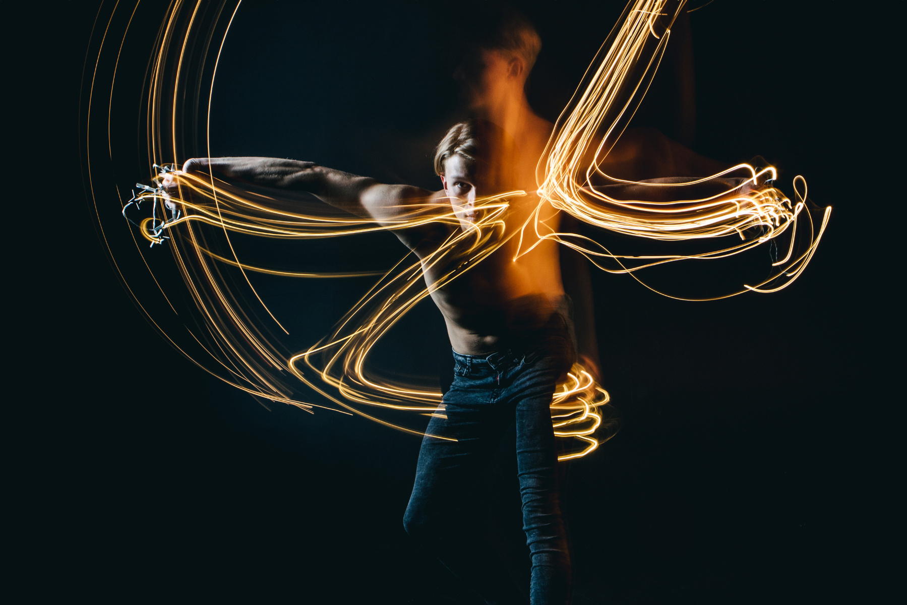 Man with light trails